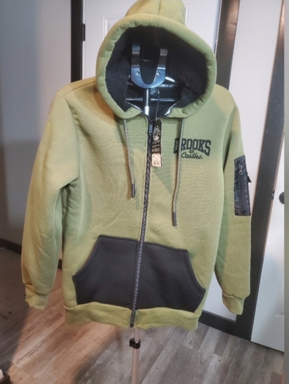 NEW Crooks & Castles Men's Full Zip Olive Green Black Hoodie SIZE LARGE